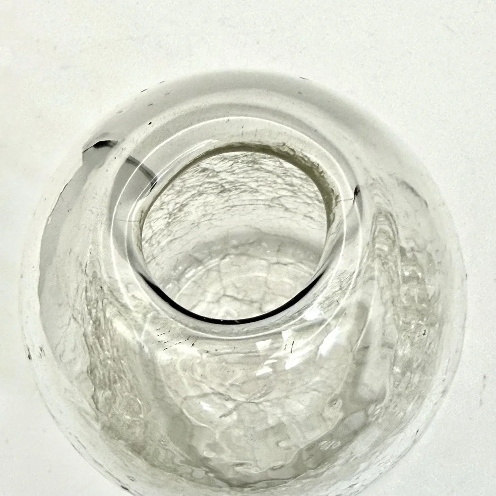 Vint. Hand‎ Blown Crackle Glass Vase Clear Textured Cylindrical Signed Art Glass